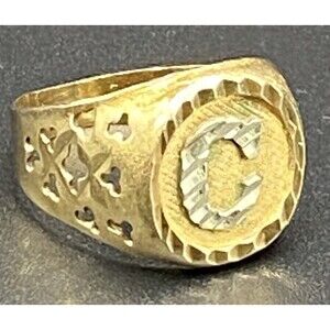 Vintage 10k Gold Ring Yellow/white Gold  Size 10-10.5 With Initial C (3 gm)